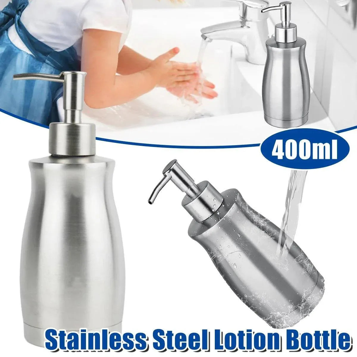 304 Household Stainless Steel Liquid Soap Lotion Shampoo Dispenser Bottle 400ML
